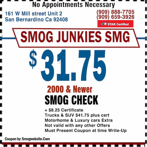 Smog Junkies Smg smog check coupon